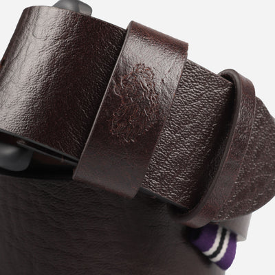 Luke Summit Leather Lion Debossed Buckle Belt - Brown