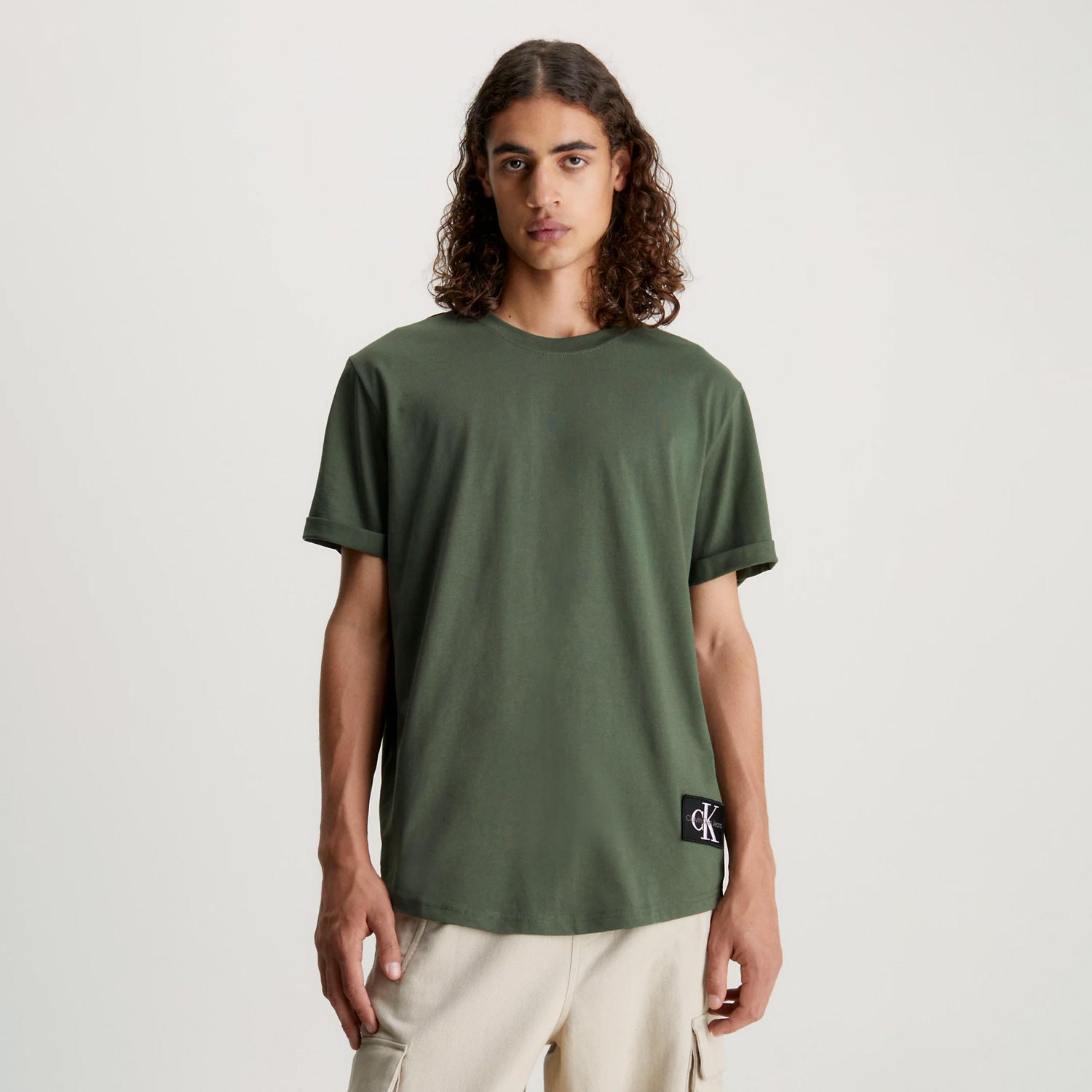 Calvin Klein Badge Turn Up Sleeve Short Sleeve Regular Fit Tee - Thyme