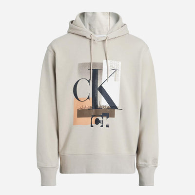 Calvin Klein Connected Layer Landscape Long Sleeve Regular Fit Hooded Sweat - Plaza Taupe