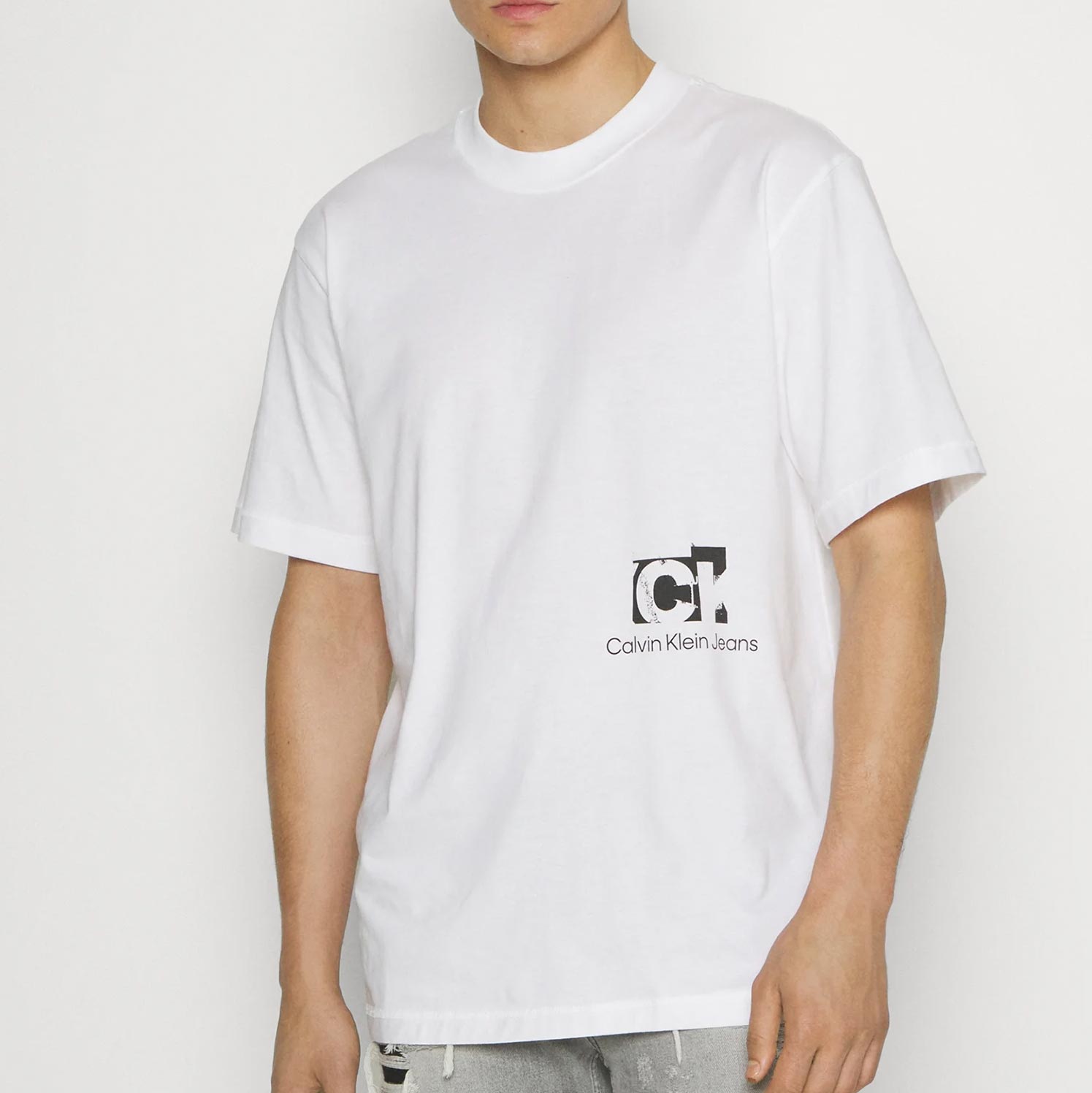 Calvin Klein Connected Layer Landscape Short Sleeve Regular Fit Tee - Bright white