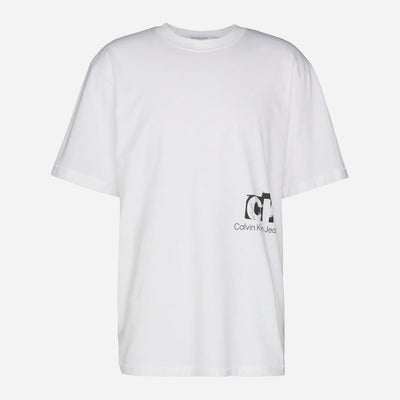 Calvin Klein Connected Layer Landscape Short Sleeve Regular Fit Tee - Bright white