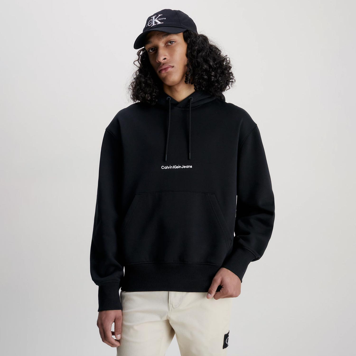 Calvin Klein Institutional Regular Fit Long Sleeve Hoodie - CK Black