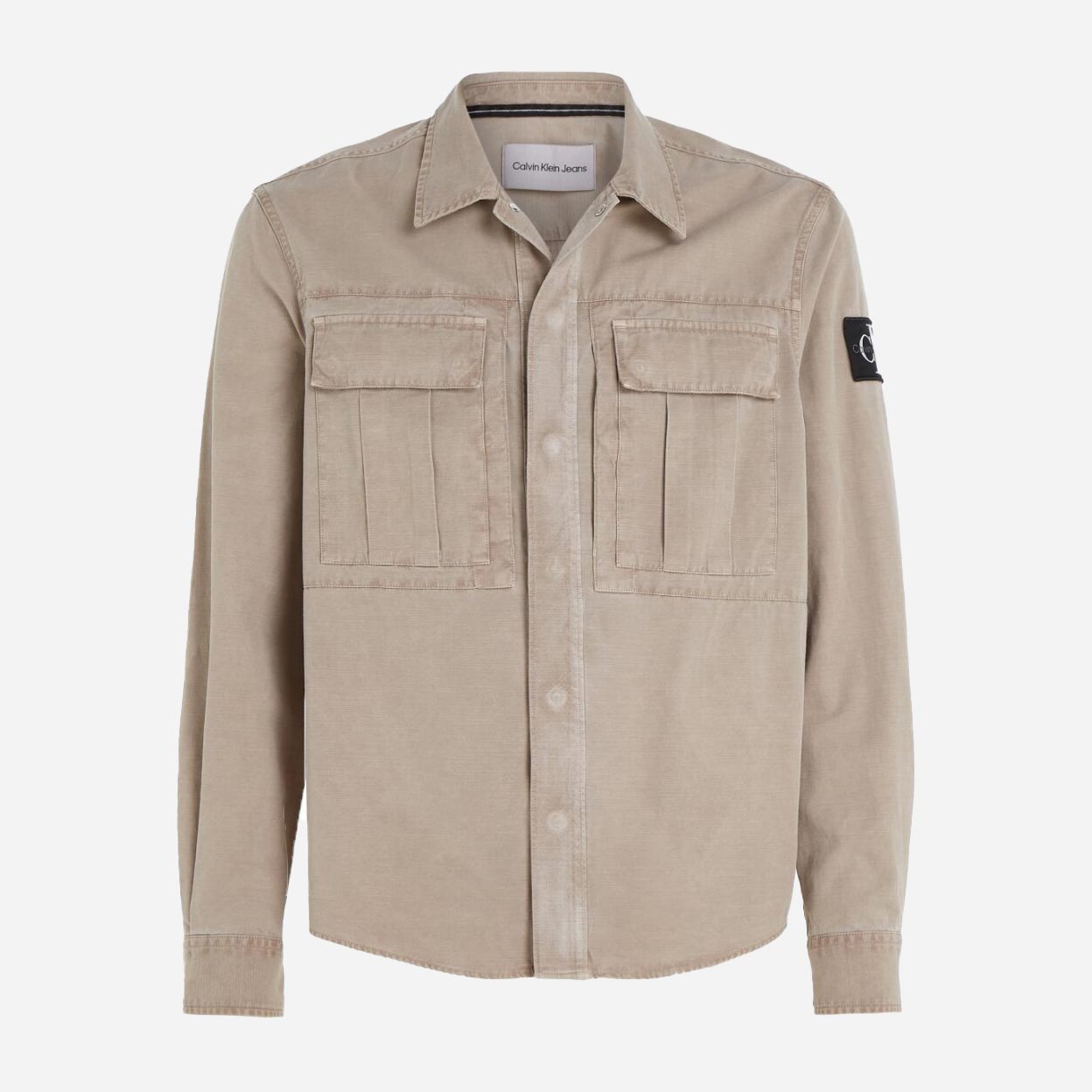 Calvin Klein Mineral Dye Utility Regular Fit Long Sleeve Overshirt - Shitake