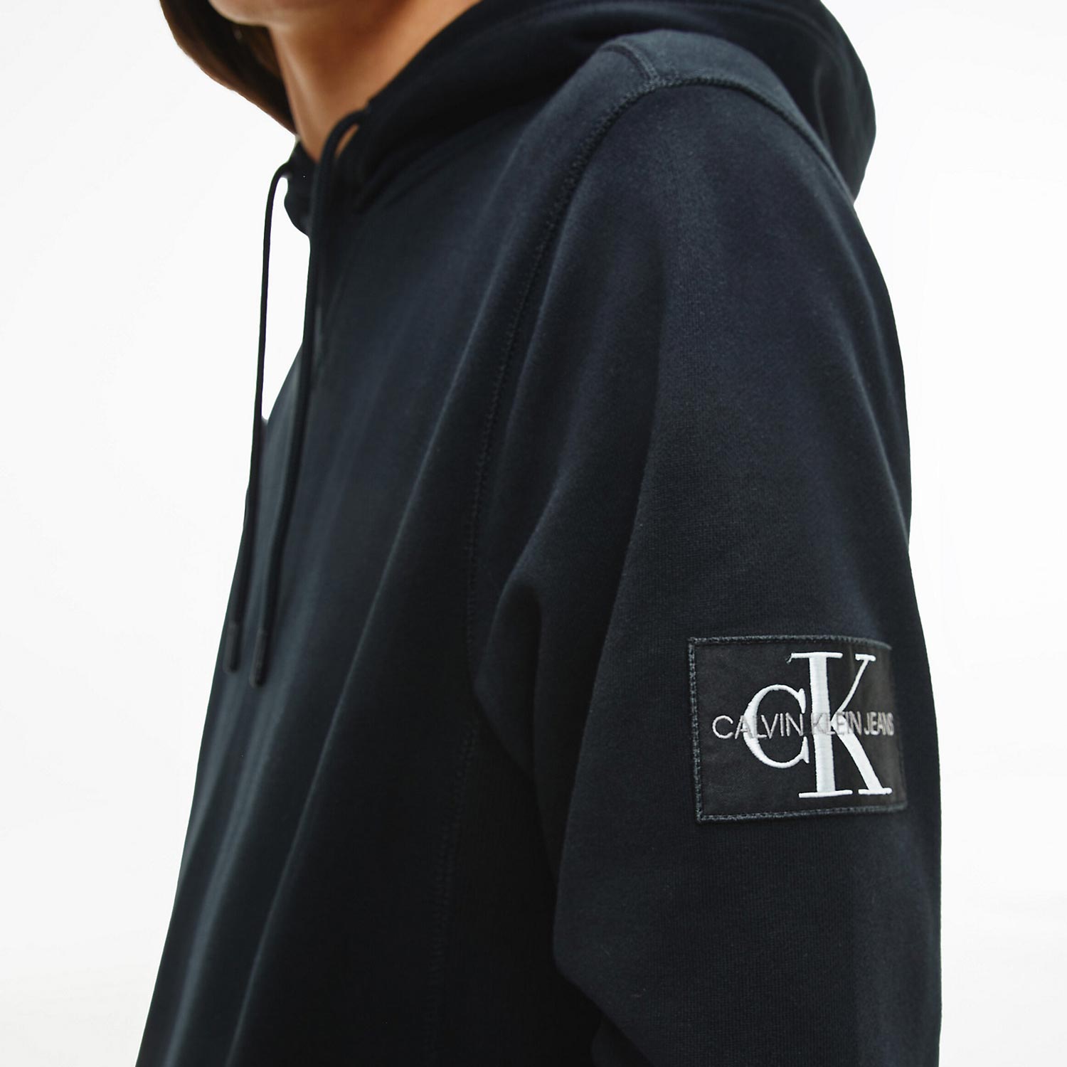 Calvin Klein Monologo Sleeve Badge Hoodie - Black