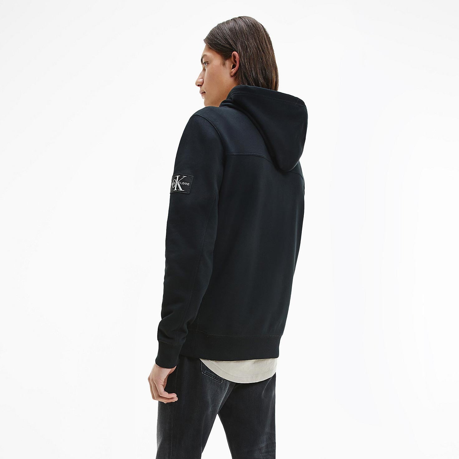 Calvin Klein Monologo Sleeve Badge Hoodie - Black