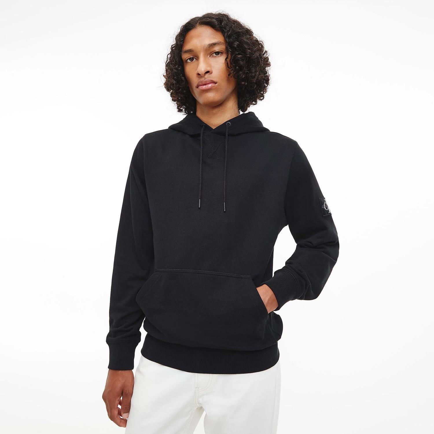 Calvin Klein Monologo Sleeve Badge Hoodie - Black