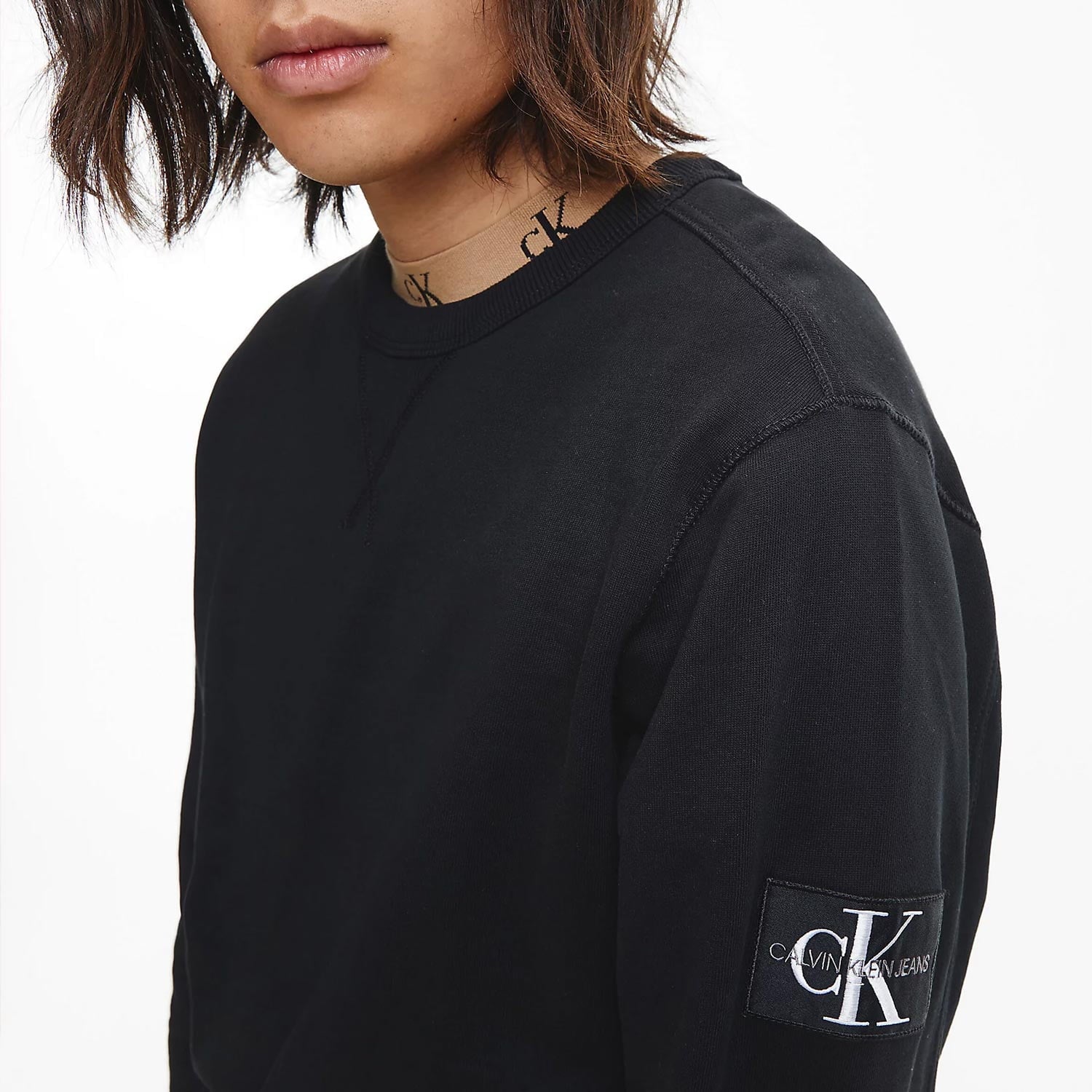 Calvin Klein Monologo Sleeve Badge Sweat - Black