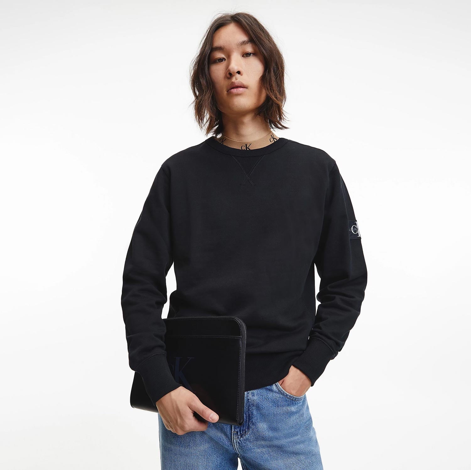 Calvin Klein Monologo Sleeve Badge Sweat - Black