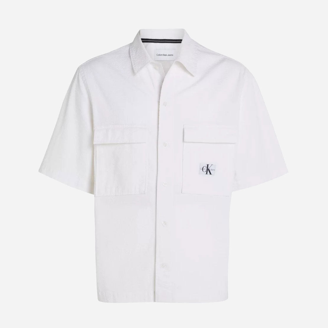 Calvin Klein Seersucker Regular Fit Short Sleeve Shirt - Bright White