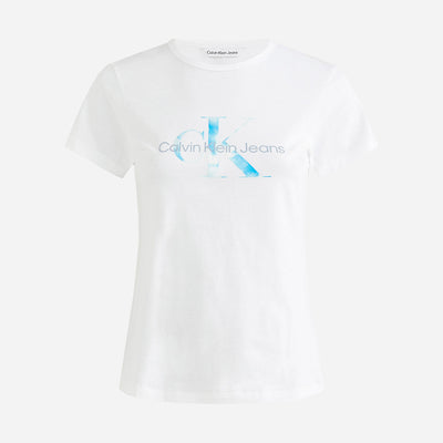 Calvin Klein Women's Aqua Monogram Slim Tee - Bright White