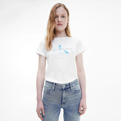 Calvin Klein Women's Aqua Monogram Slim Tee - Bright White