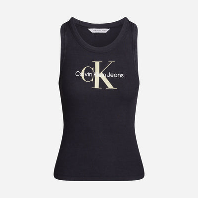 Calvin Klein Women's Archival Monologo Rib Slim Fit Tank - CK Black