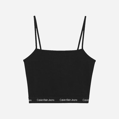 Calvin Klein Women's Cropped Logo Tape Strappy Top - Black