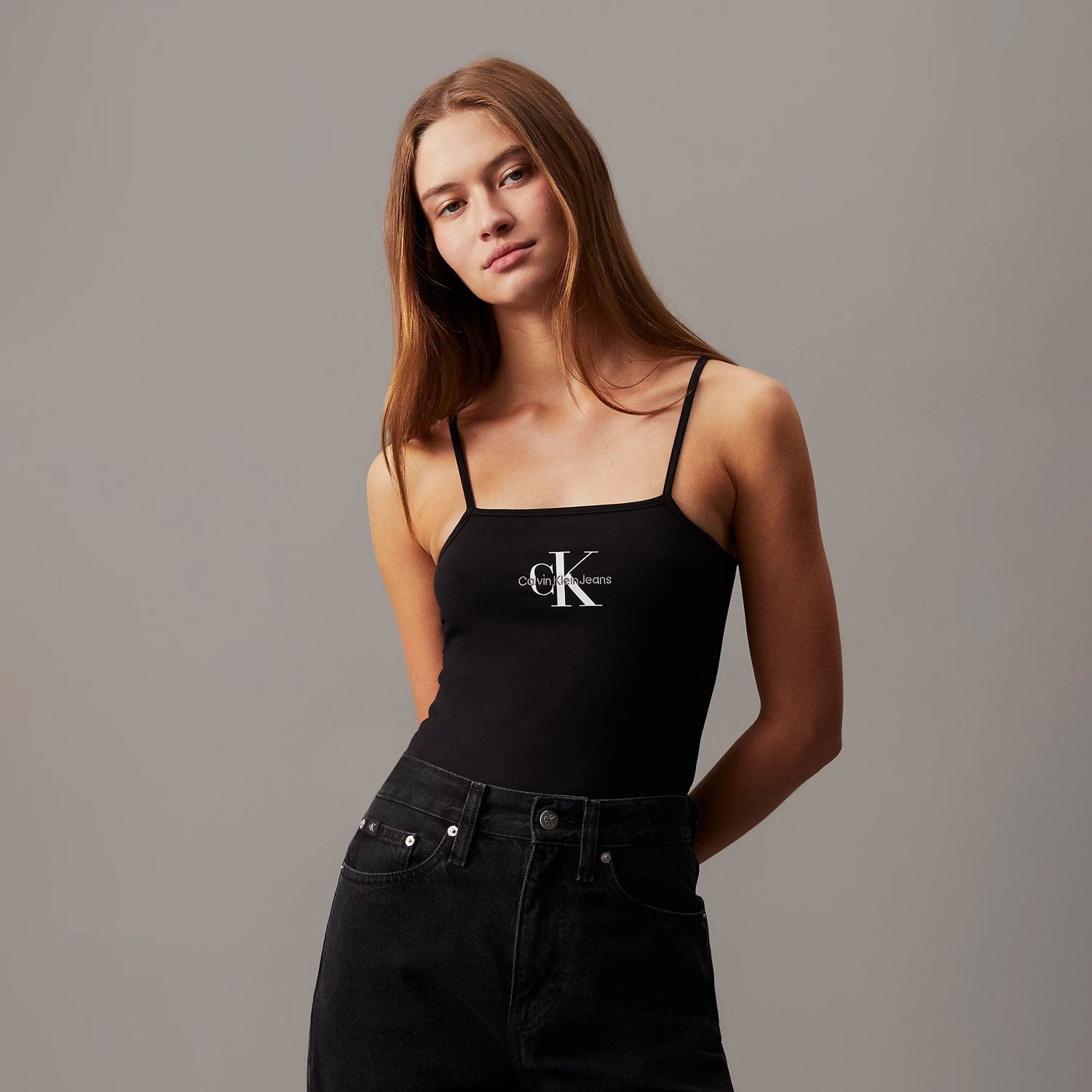 Calvin Klein Women's Monologo Strappy Slim Fit Body Suit - CK Black