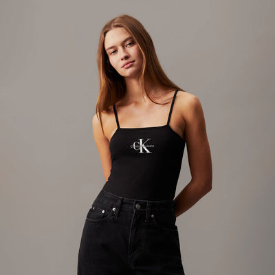 Calvin Klein Women's Monologo Strappy Slim Fit Body Suit - CK Black