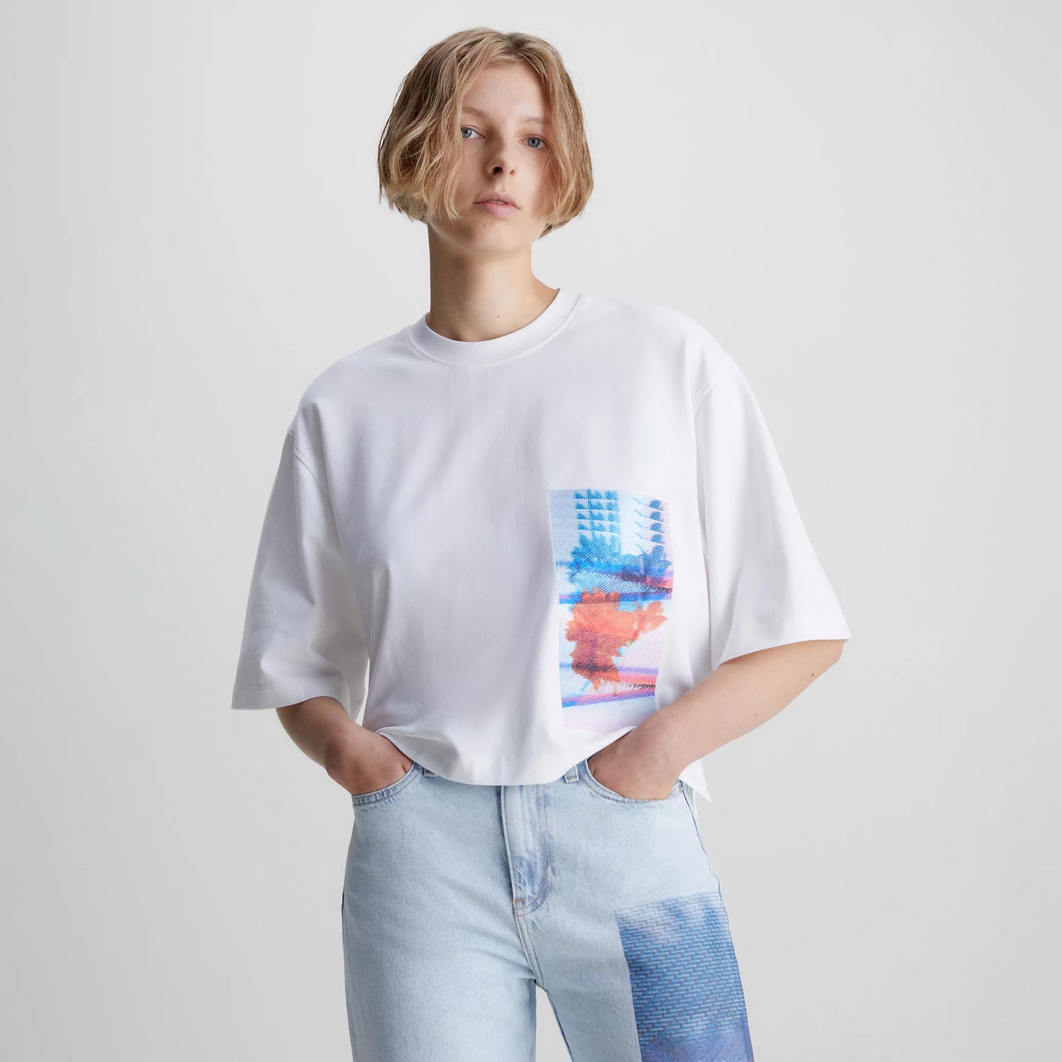 Calvin Klein Women's Motion Floral Relaxed Tee - White