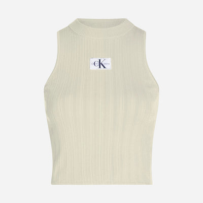 Calvin Klein Women's Woven Label Tank Slim Fit Sweater - Green Haze