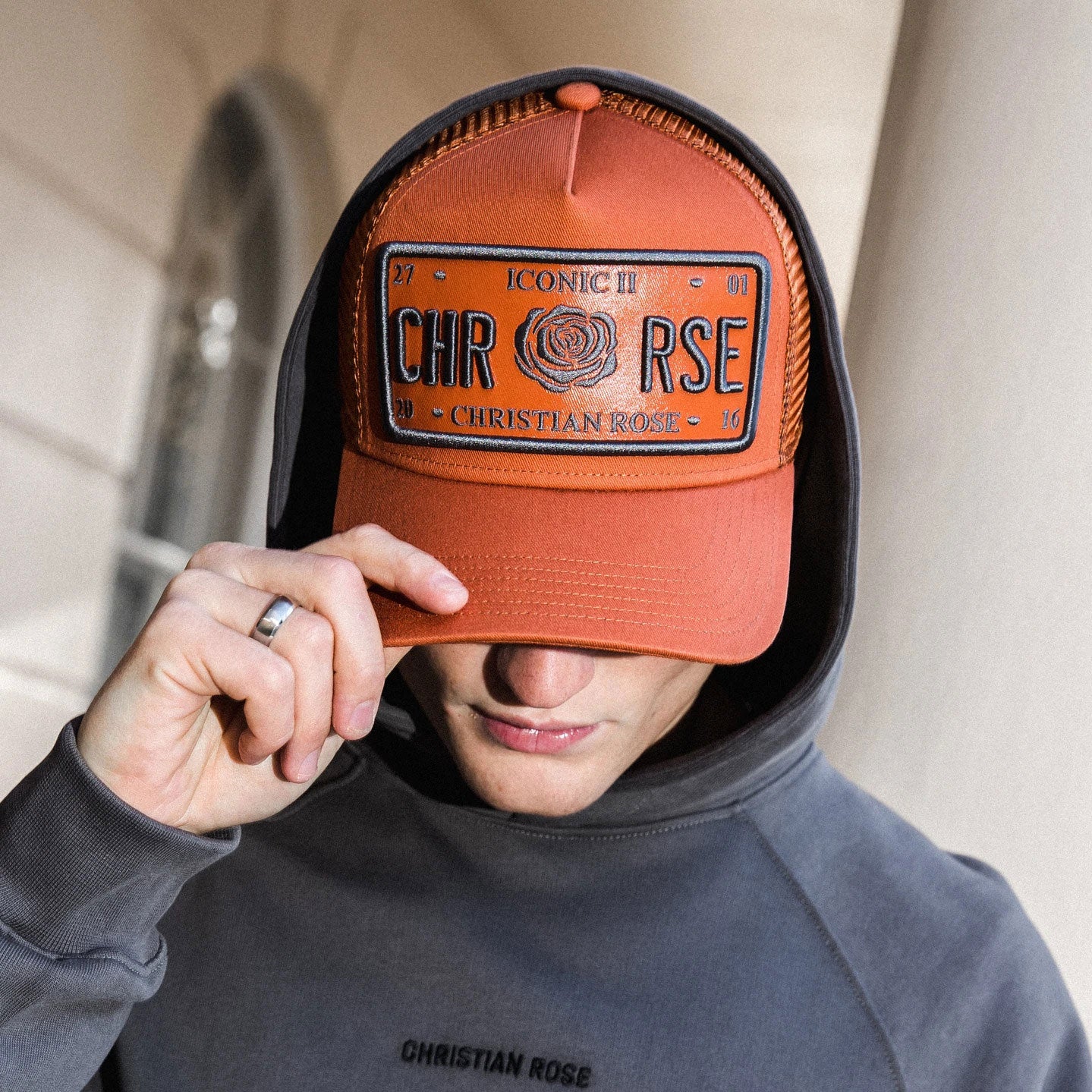 Christian Rose Icon II Vinyl Trucker Cap - Orange