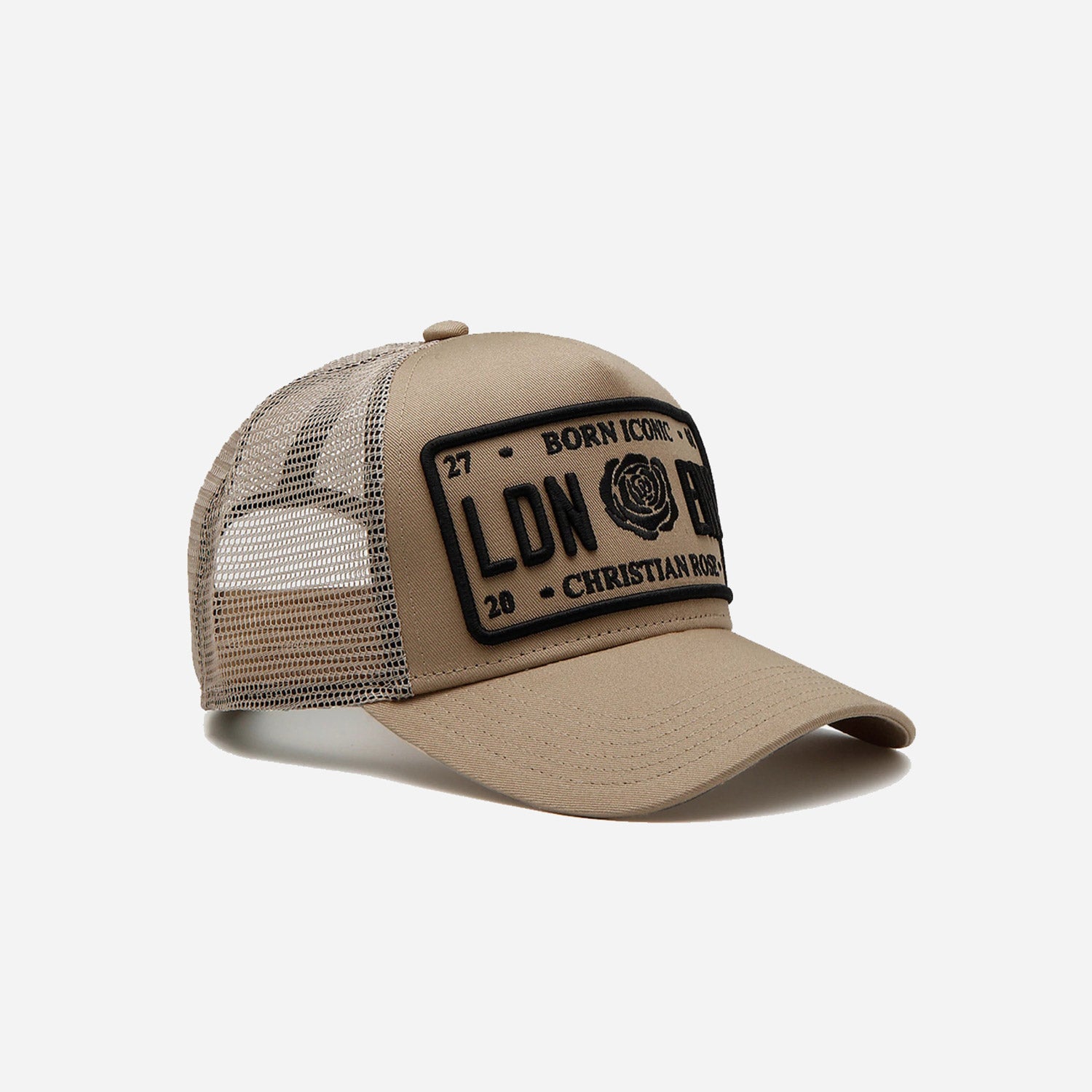 Christian Rose Iconic II Plate Trucker Cap - Sand/Black