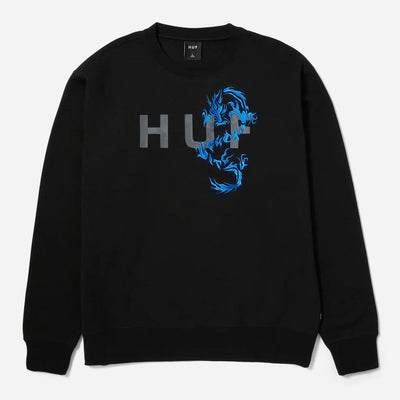 HUF Dragon Regular Fit Long Sleeve Crewneck Sweatshirt - Black