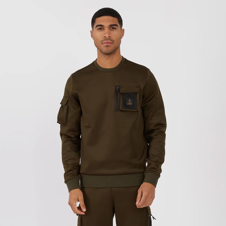 Luke Baker Pocket Detail Regular Fit Long Sleeve Sweat - Dark Green