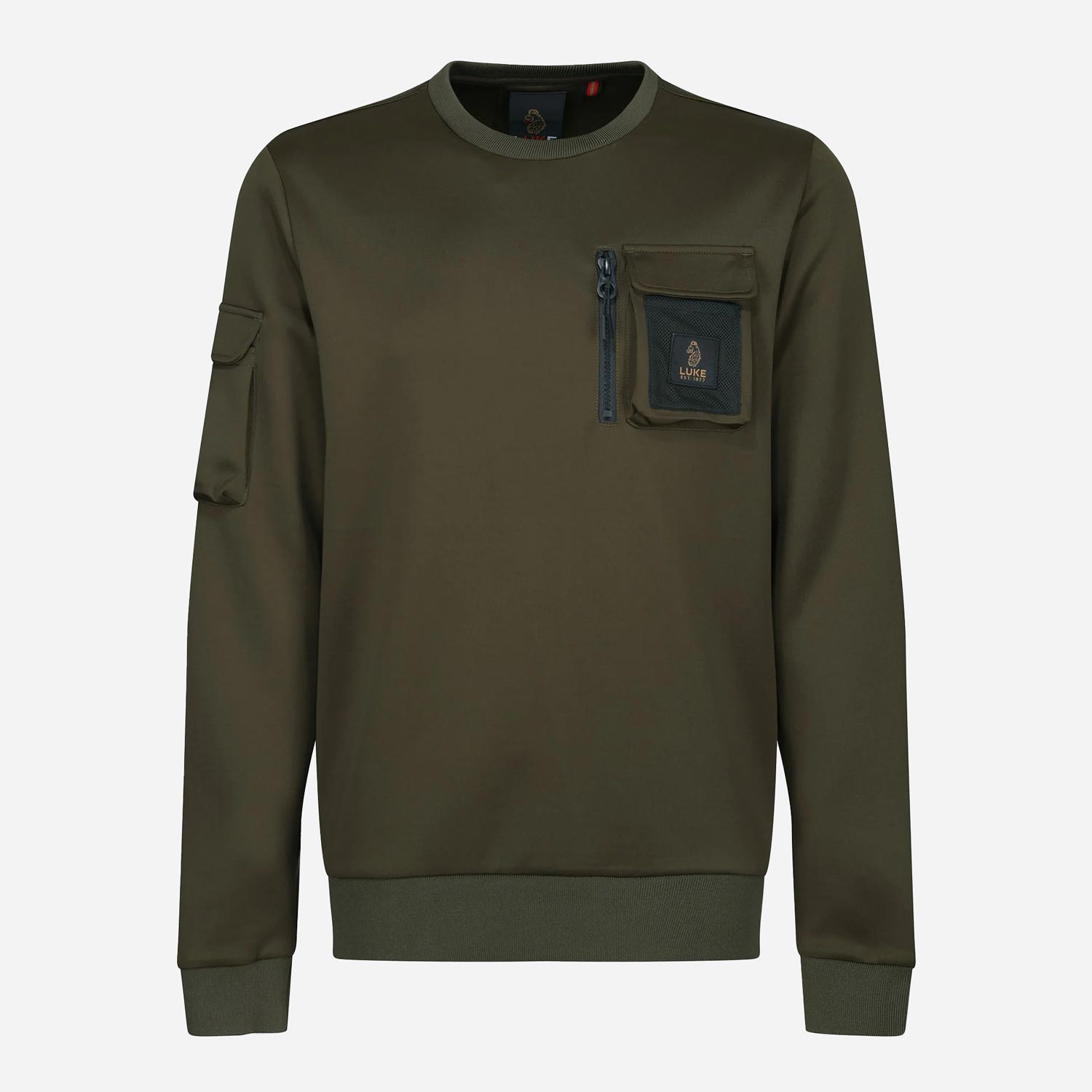 Luke Baker Pocket Detail Regular Fit Long Sleeve Sweat - Dark Green