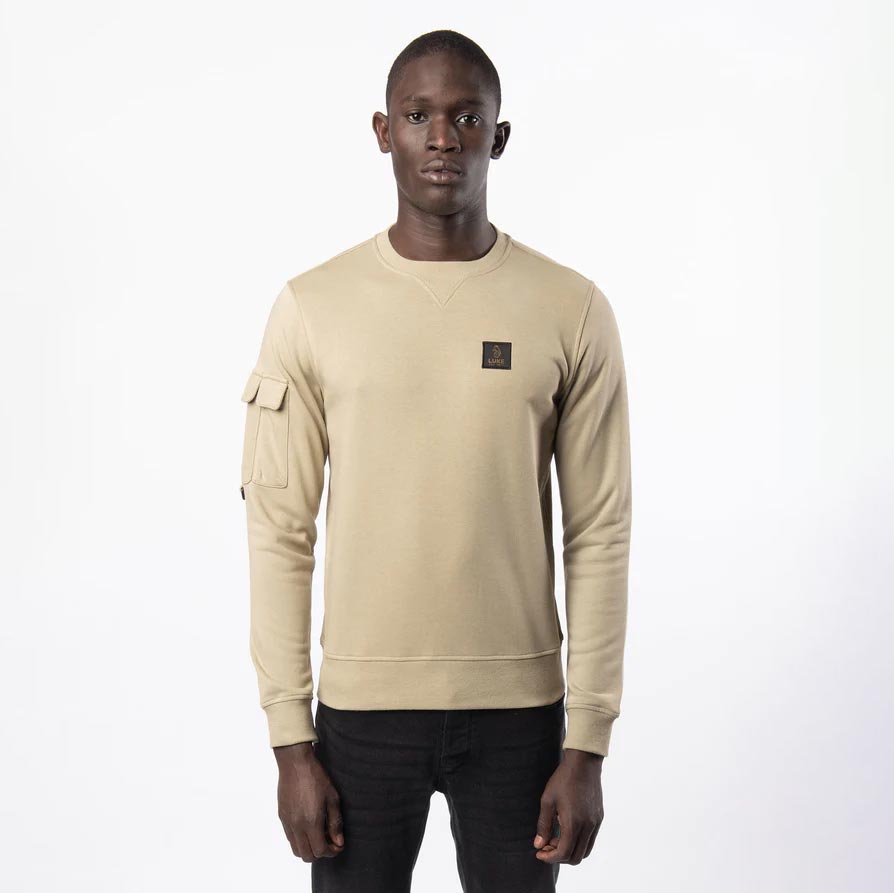 Luke Burma Regular Fit Long Sleeve Patch Sweat - Sage