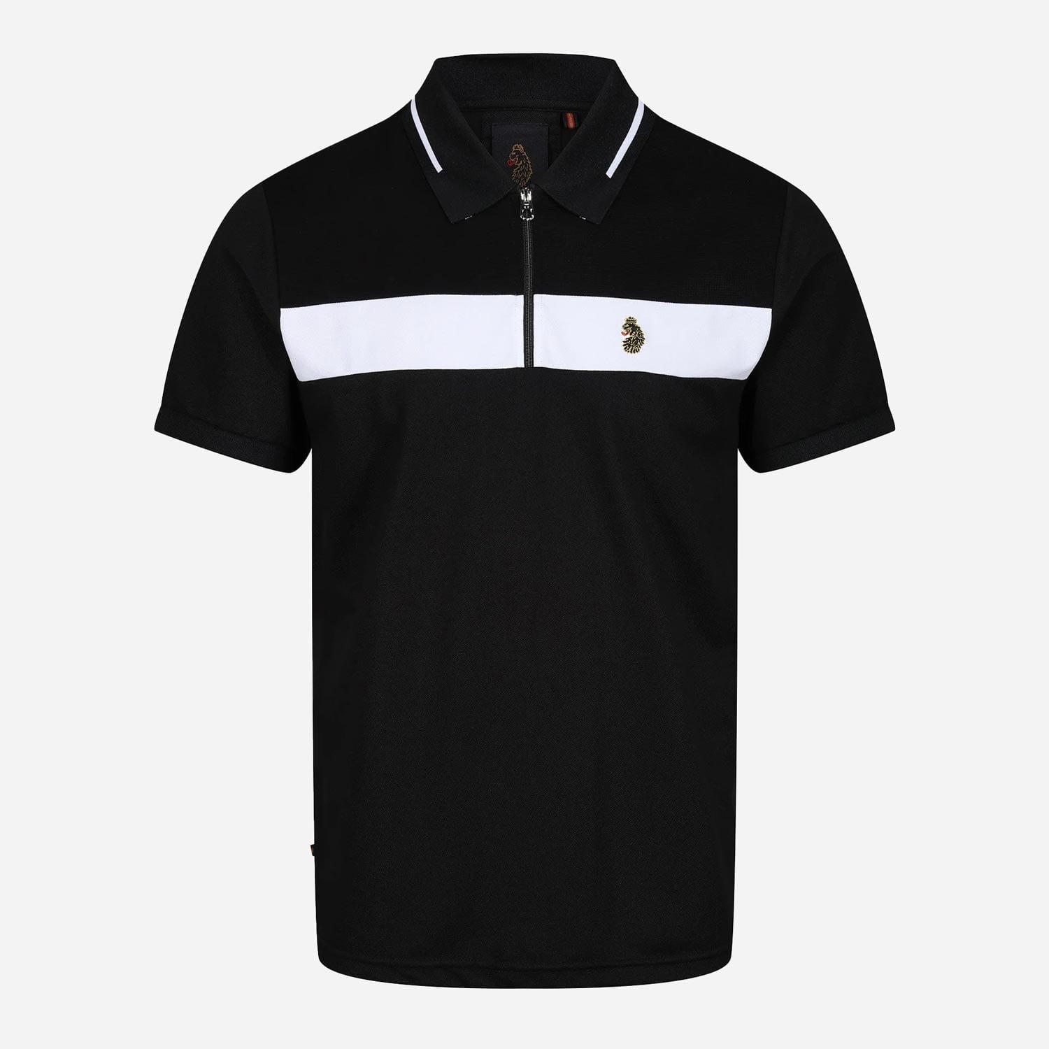 Luke Zip Lock Regular Fit Short Sleeve Polo - Jet Black/White