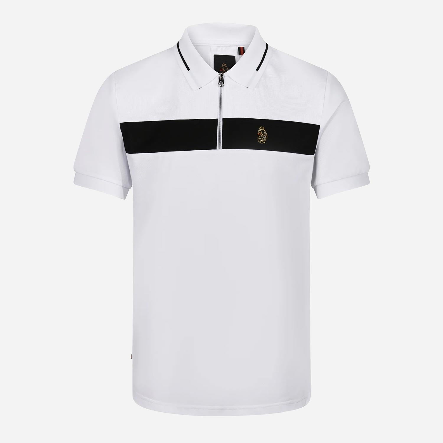 Luke Zip Lock Regular Fit Short Sleeve Polo - White/Jet Black