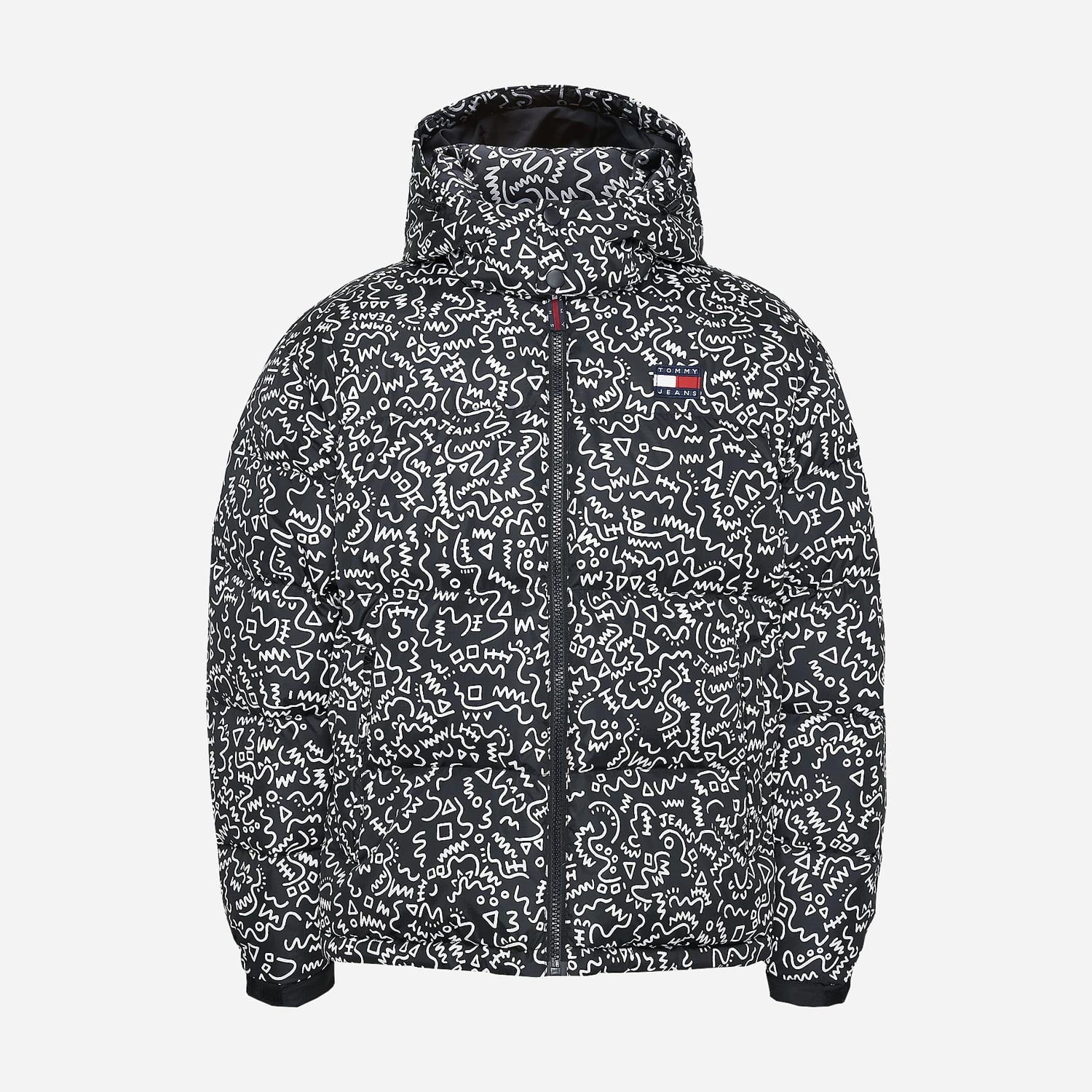 Tommy Jeans Alaska Doodle Print Oversized Puffer Jacket - Black