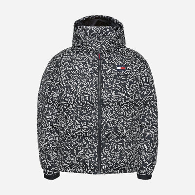 Tommy Jeans Alaska Doodle Print Oversized Puffer Jacket - Black