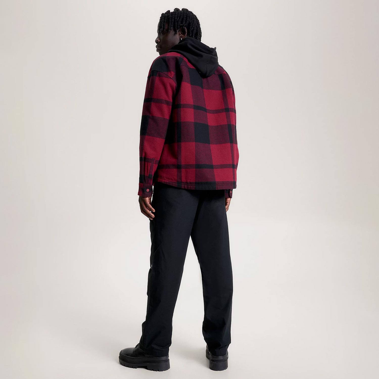 Tommy Jeans Check Sherpa Lined Regular Fit Long Sleeve Overshirt - Rouge Check