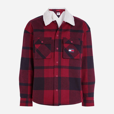 Tommy Jeans Check Sherpa Lined Regular Fit Long Sleeve Overshirt - Rouge Check