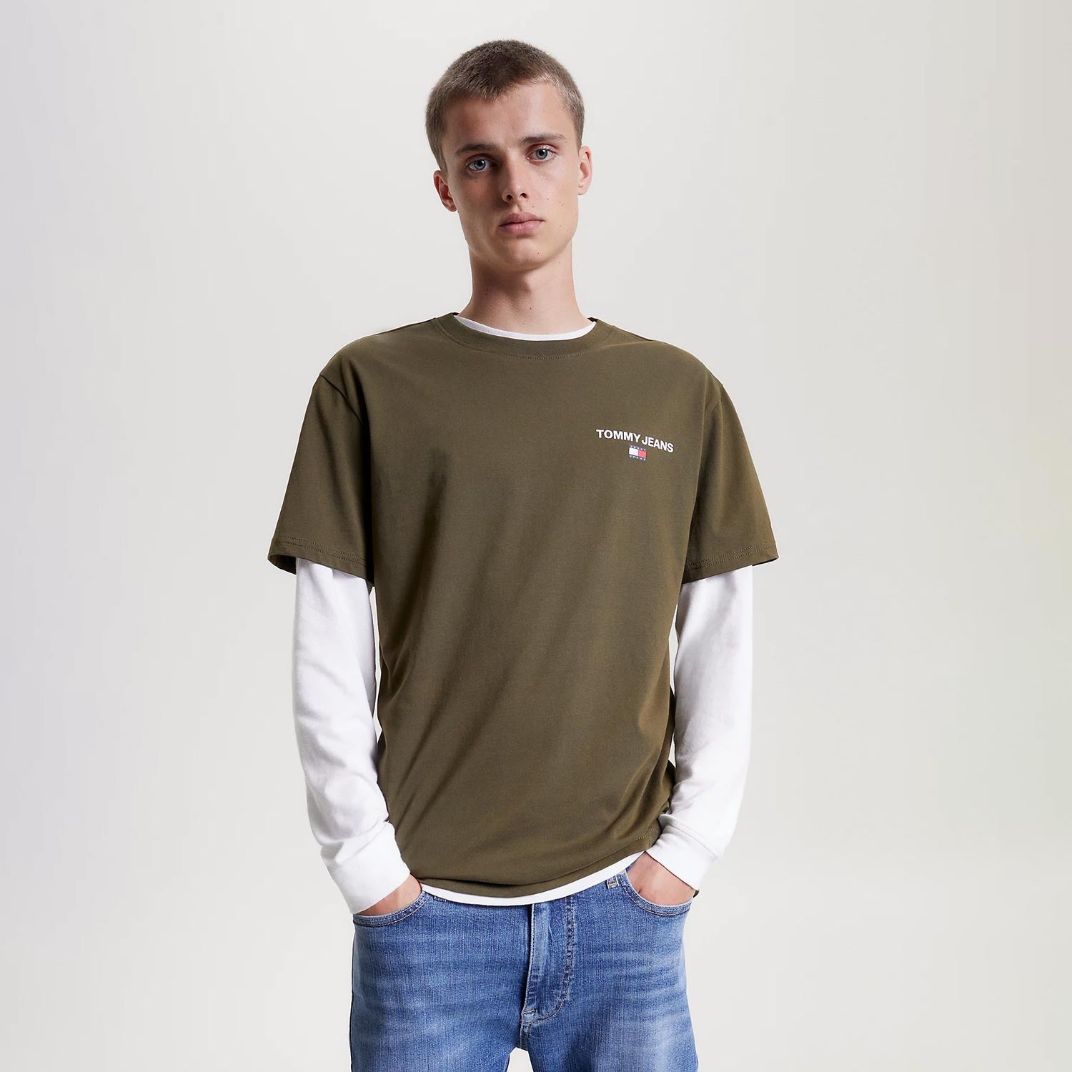 Tommy Jeans Classic Linear Back Print Tee - Drab Olive Green