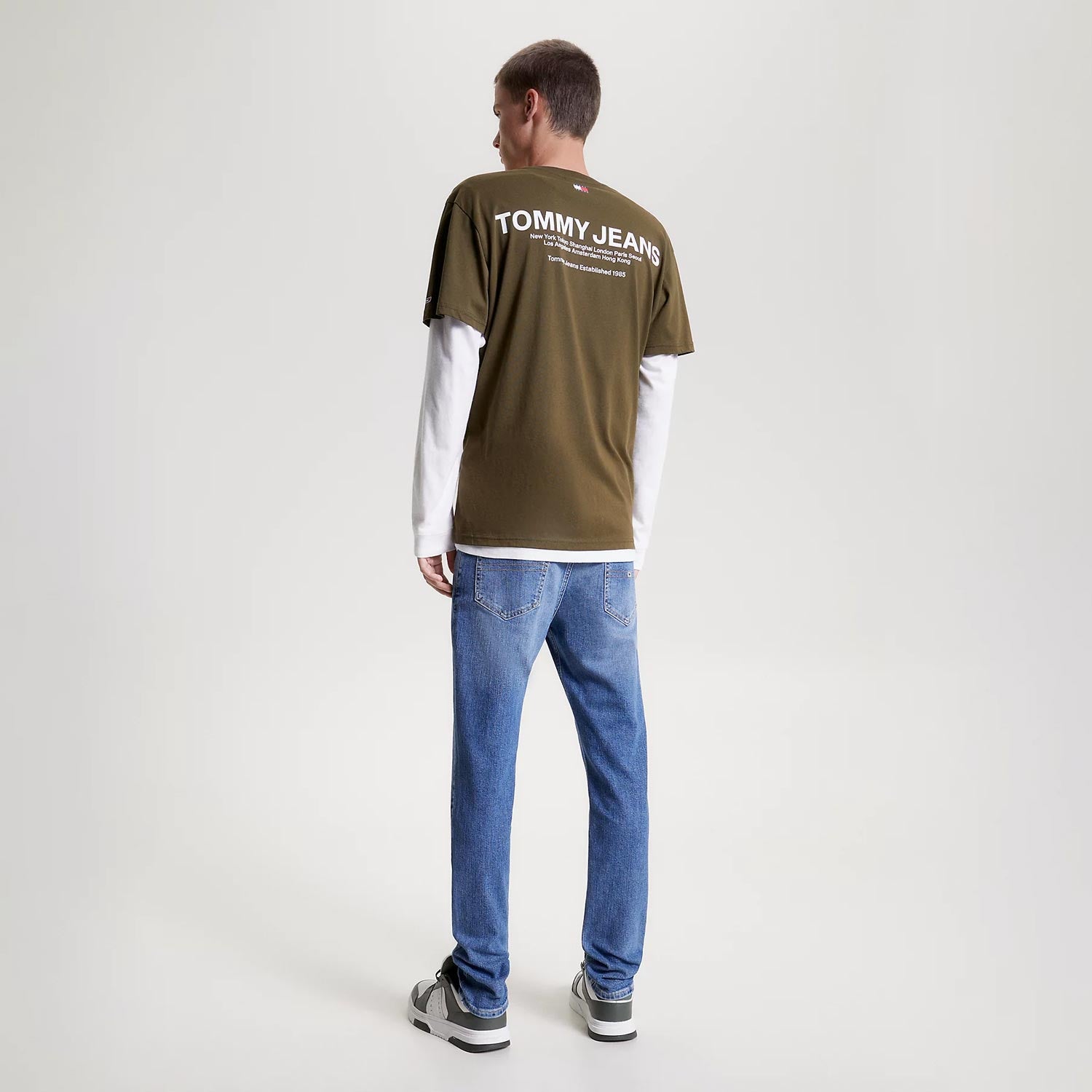 Tommy Jeans Classic Linear Back Print Tee - Drab Olive Green