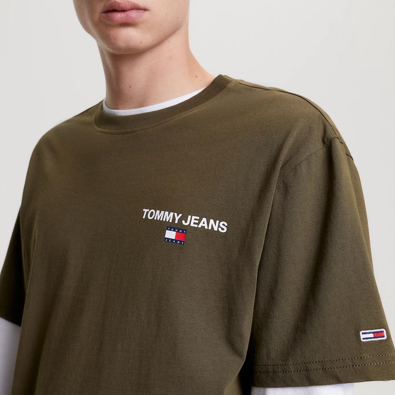 Tommy Jeans Classic Linear Back Print Tee - Drab Olive Green