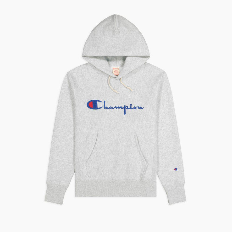 Champion Reverse Weave Script Logo Hoodie - Light Grey